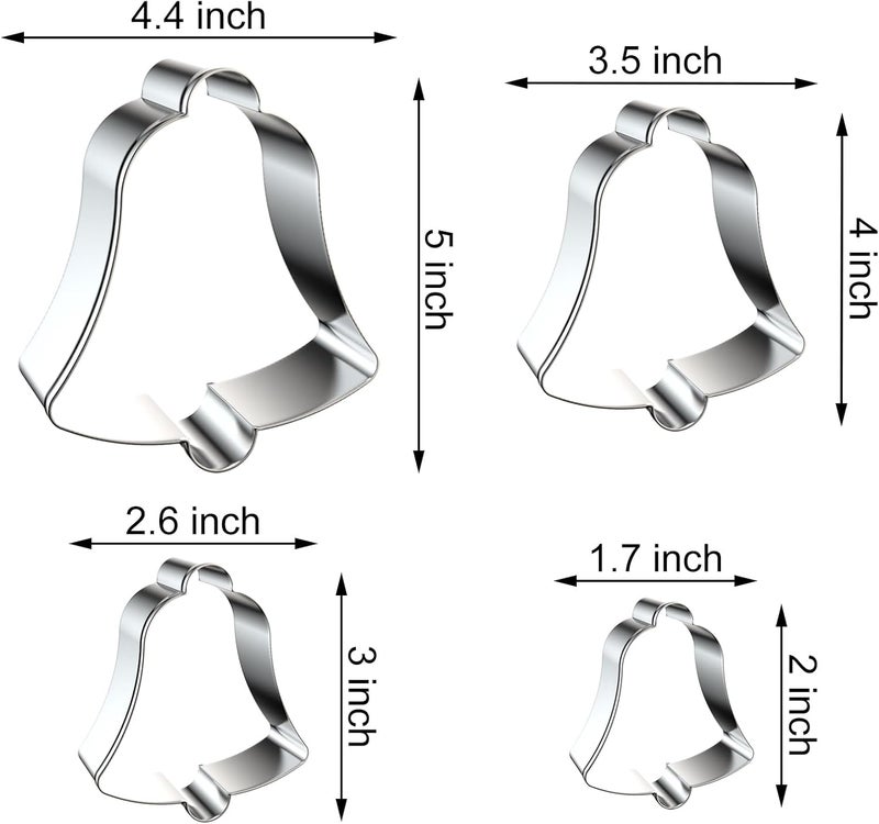 QAAQS Christmas Church Bell Cookie Cutter Set - 5", 4", 3", 2" - 4 Piece - Stainless Steel - Image 2